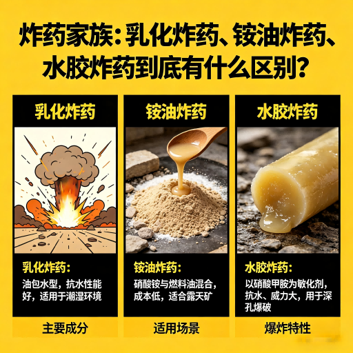 炉霍炸药家族：乳化炸药、铵油炸药、水胶炸药到底有什么区别？
